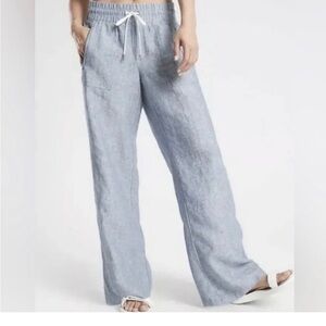 athleta cabo linen wide leg pant in blue heather 12P